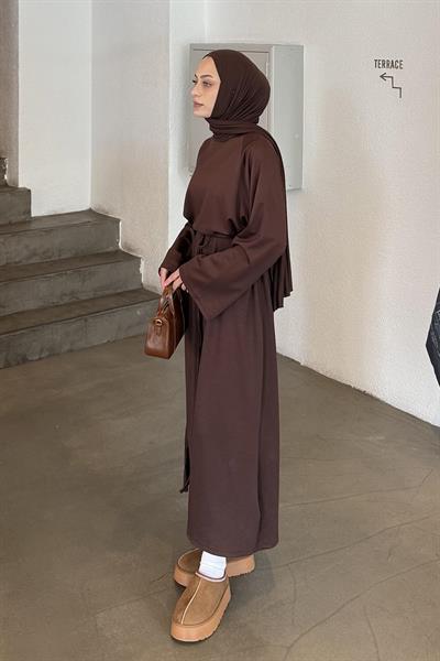 Bağlama Detaylı Elbise Acı Kahverengi