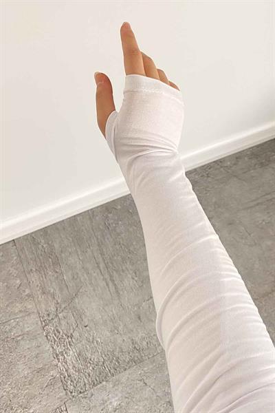 Eldiven Detaylı Balıkçı Yaka Body Beyaz