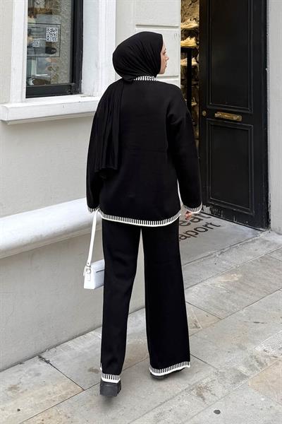 Çizgili Triko Takım Siyah