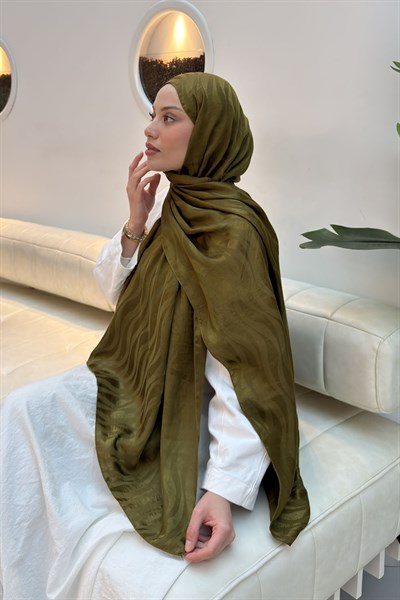 Shine Desen Ayrobin Floş Jakar Şal Asker Yeşili