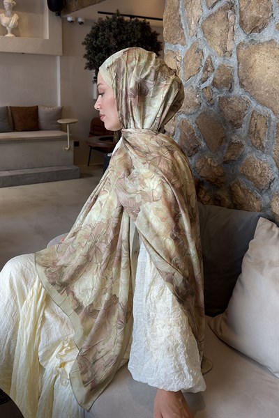 Vintage Flower Desen Bambu Şal Mint Yeşili
