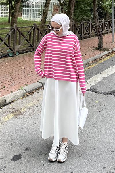 Çizgili BalIkçı Kazak Fuşya