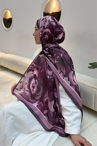 Çiçek Desen Pamuk Şal Mürdüm