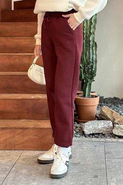 Üç İplik Şardonlu  Eşofman Altı Bordo