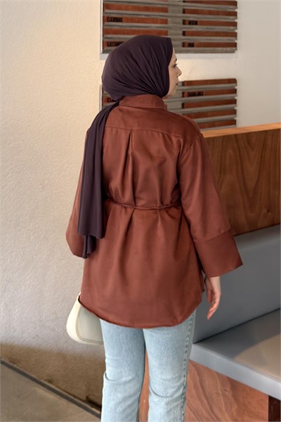 Bağlama Detaylı Süet Gömlek Kiremit