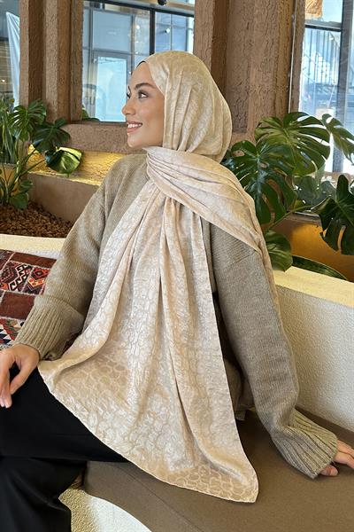 Bloom Desen Ayrobin Floş Jakar Şal Bej