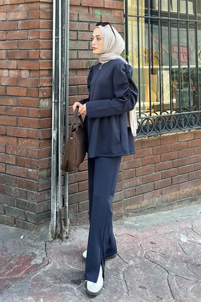 Volan Detaylı İkili Scuba Takım Lacivert