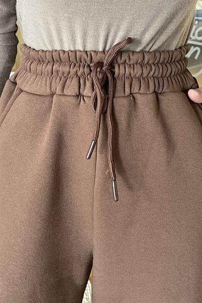 Üç İplik Bol Paça Eşofman Acı Kahverengi