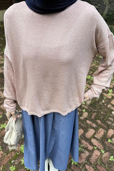 Kayık Yaka Triko Kazak Gül