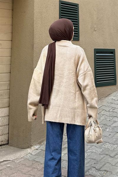 Salaş Dokulu Basic Hırka Bej