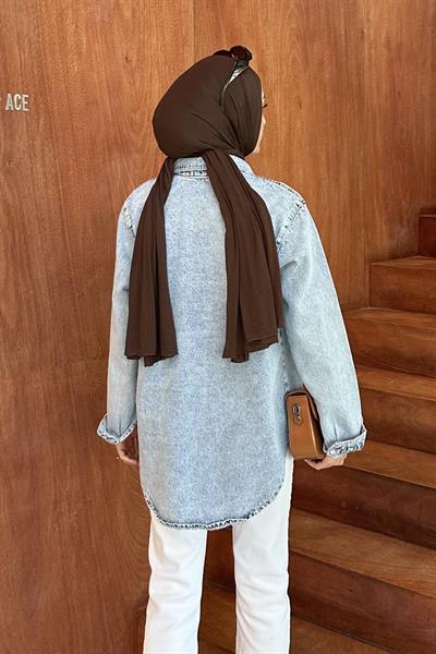 Çift Cep Detaylı Kot Gömlek Buz Mavisi