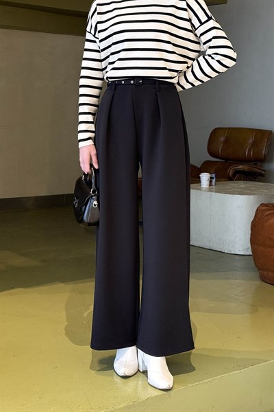 Dökümlü Palazzo Pantolon Siyah