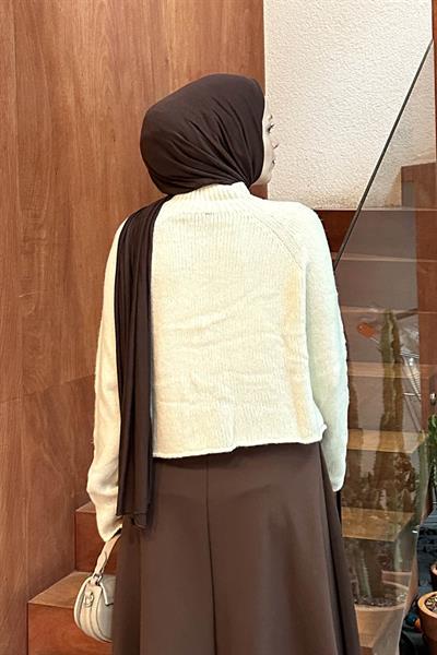 Örgülü Kazak Krem