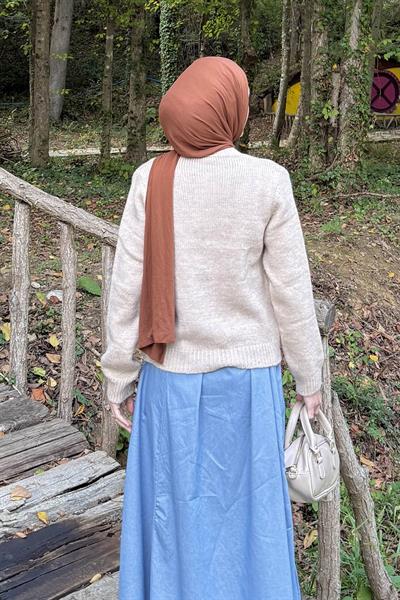 Bisiklet Yaka Kısa Hırka Bej