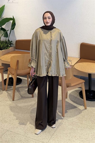 Fırfır Detaylı Gömlek vizonrengi