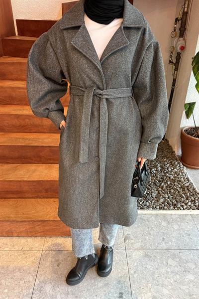 Balon Kol Örme Kaşe Kaban Antrasit