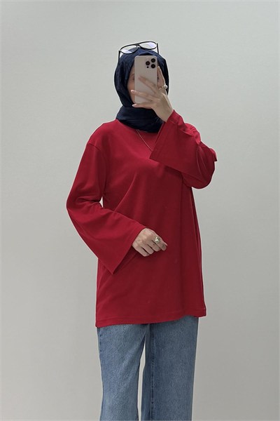 Bisiklet Yaka Basic Bluz Kırmızı