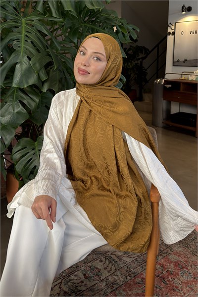 GG Desen Ayrobin Floş Jakar  Şal Camel