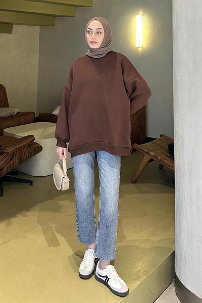 Jasmin Bisiklet Yaka Oversize Sweat Acı Kahverengi