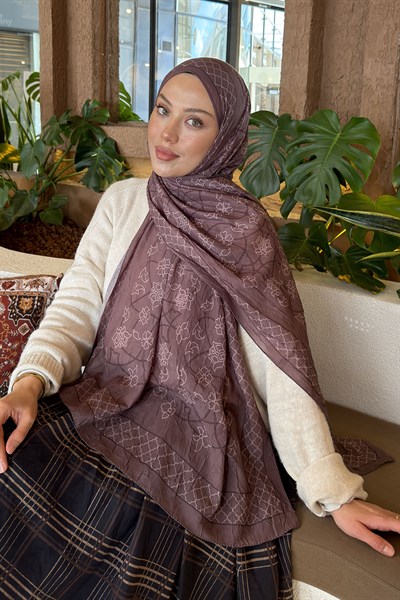 Geometrik Desen Bambu Şal Soft Kahve