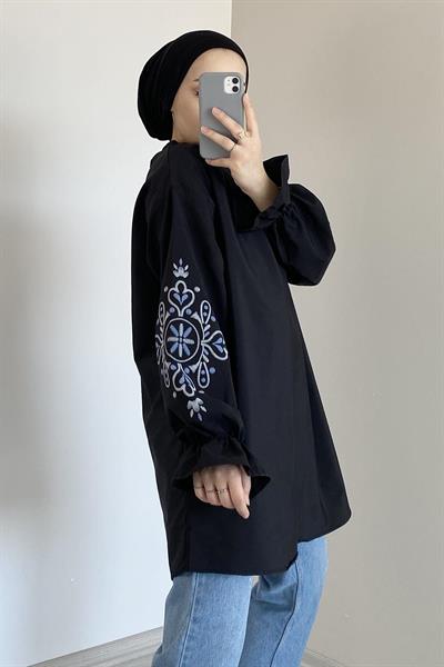 Kol Nakışlı Tunik Siyah