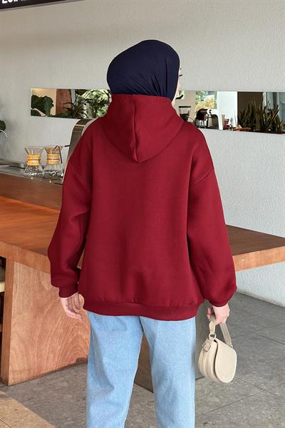 Los Angeles Baskılı Oversize Sweatshirt Bordo