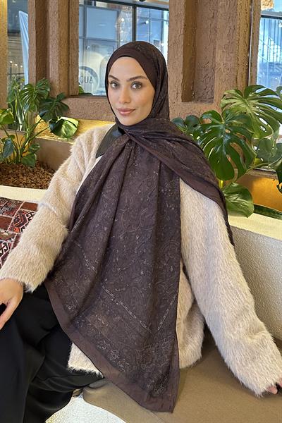 Retro Desen Bambu Şal Acı Kahverengi