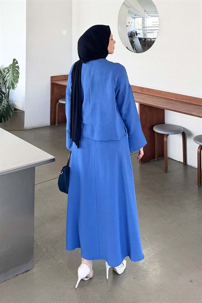 Kol Biye Detaylı Takım Saks Mavisi