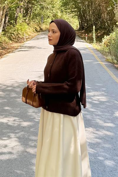 Bisiklet Yaka Kısa Hırka Acı Kahverengi