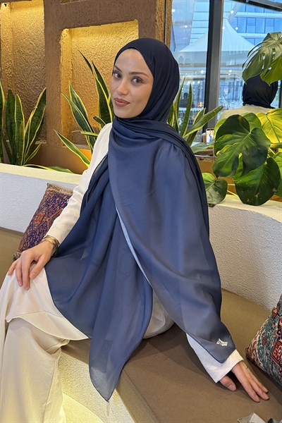 Degrade Desen Soft Şal Lacivert