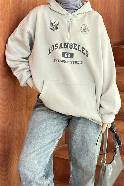 Yarım Fermuarlı Los Angeles Sweat Gri