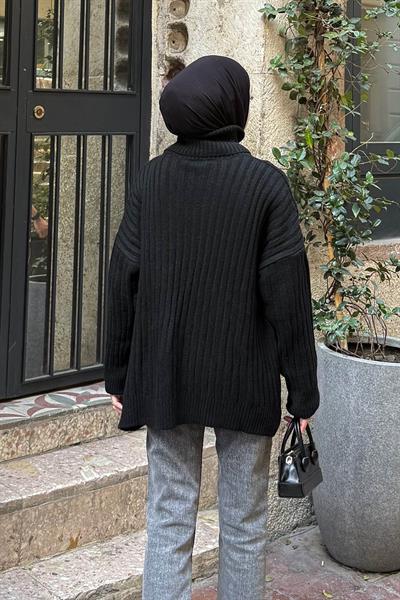 Balıkçı Yaka Kazak Siyah