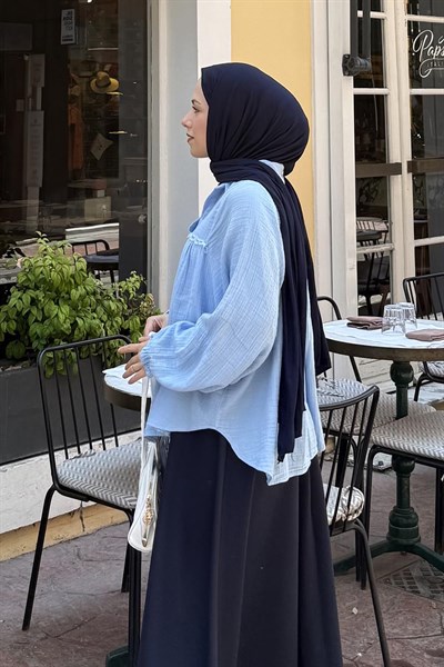 Dantel Detaylı Gömlek Bebe Mavisi