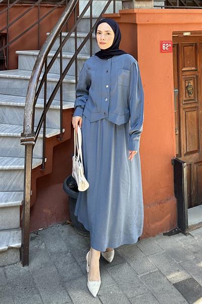 Etekli Tesettür Takım İndigo