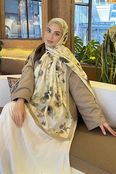 Batik Çiçek Desen Bambu Şal Mint Yeşili