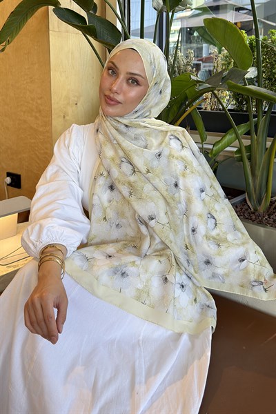 Çiçek Desen Lara Soft Şal Sarı