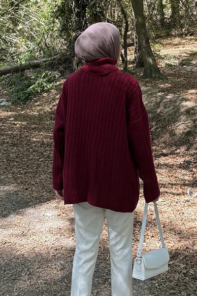 Balıkçı Yaka Kazak Bordo