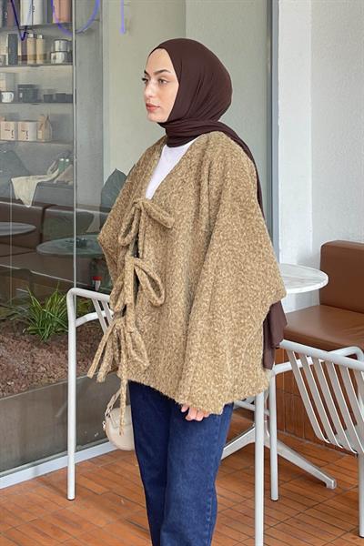 Bağlamalı Kaşe Kimono Camel