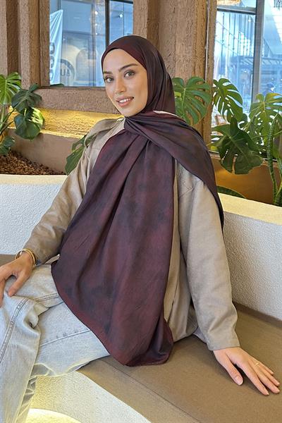 Bulut Desen Bambu Şal Koyu Bordo