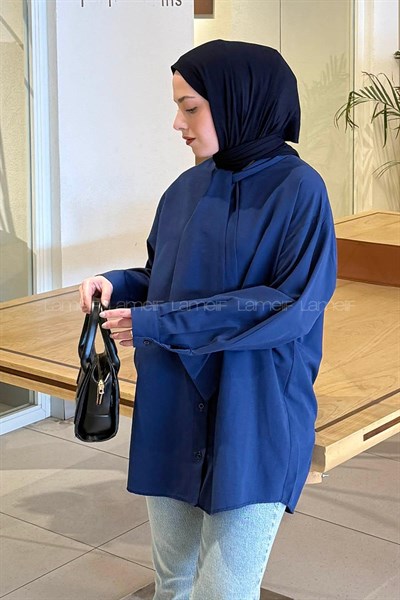 Fular Detaylı Gömlek Lacivert