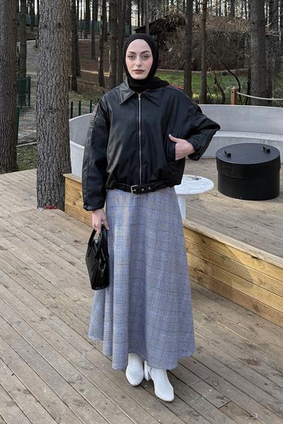 Kemerli Deri Ceket Siyah