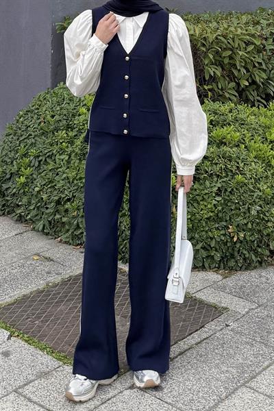 Biyeli Yelekli Takım Lacivert