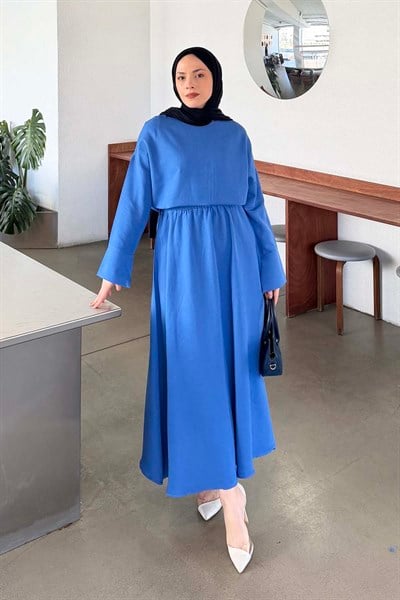 Kol Biye Detaylı Takım Saks Mavisi