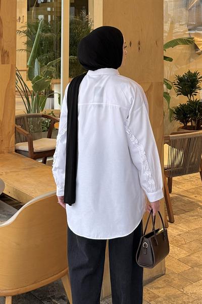 Kol Fırfır Detaylı Gömlek Beyaz