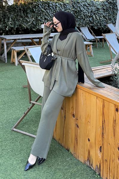 Üçlü Triko Takım Haki