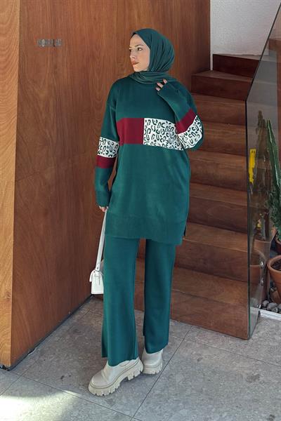 Desenli Triko Takım Zümrüt Yeşili