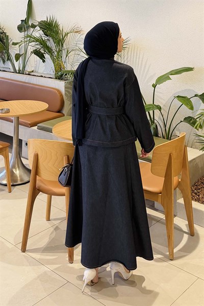 Bağlamalı Denim Takım Koyu Mavi