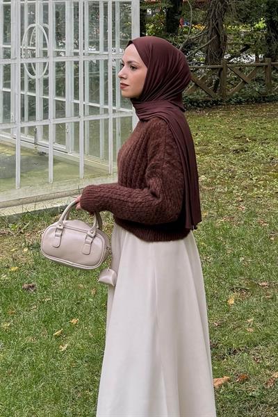 Crop Triko Kazak Acı Kahverengi