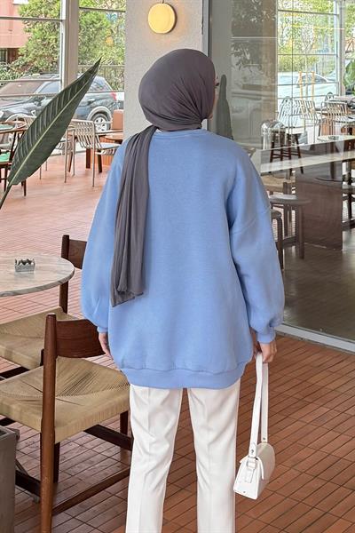 Jasmin Bisiklet Yaka Oversize Sweat Bebe Mavisi