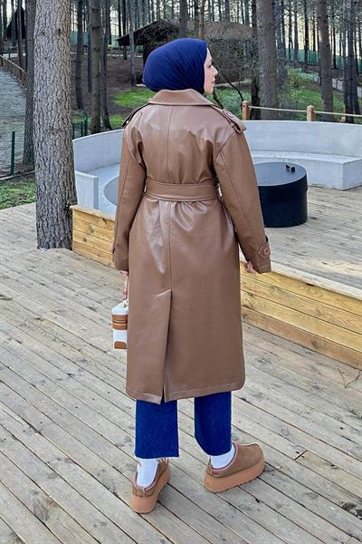 Kruvaze Yaka Deri Trenç TABA